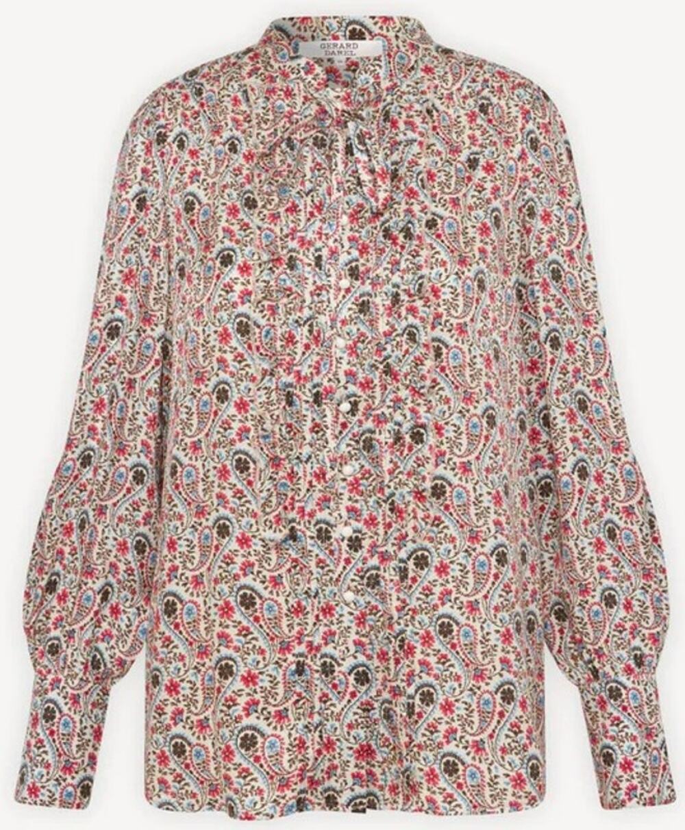 Gerard Darel Ruffle Button Front Paisley Floral Print Blouse Womens 44 / US 12